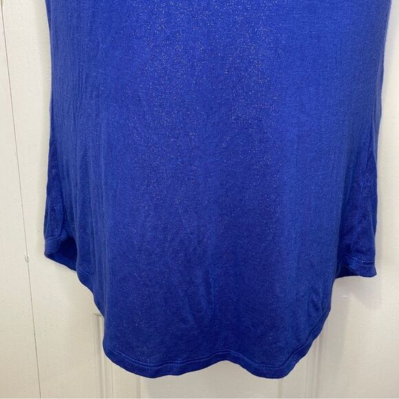 Jennifer Lopez Shimmery Short Sleeve Plunge V-neck Blouse Blue Size Medium - Picture 5 of 12